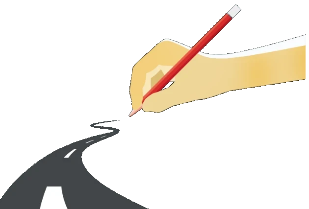 Hand zeichnet mit rotem Stift eine Straße